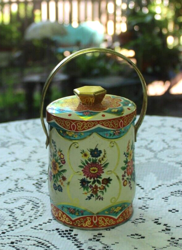 Vintage Round Lidded with Handle Regal Crown Candy Tin