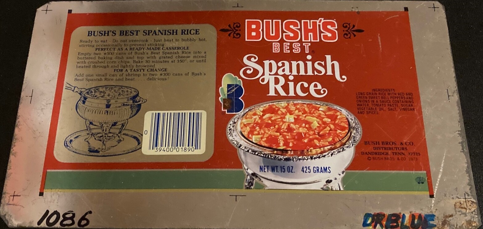 Collectible 1970’s Bush’ Best Spanish Rice Metal / Tin Blank / Sign – Tennessee