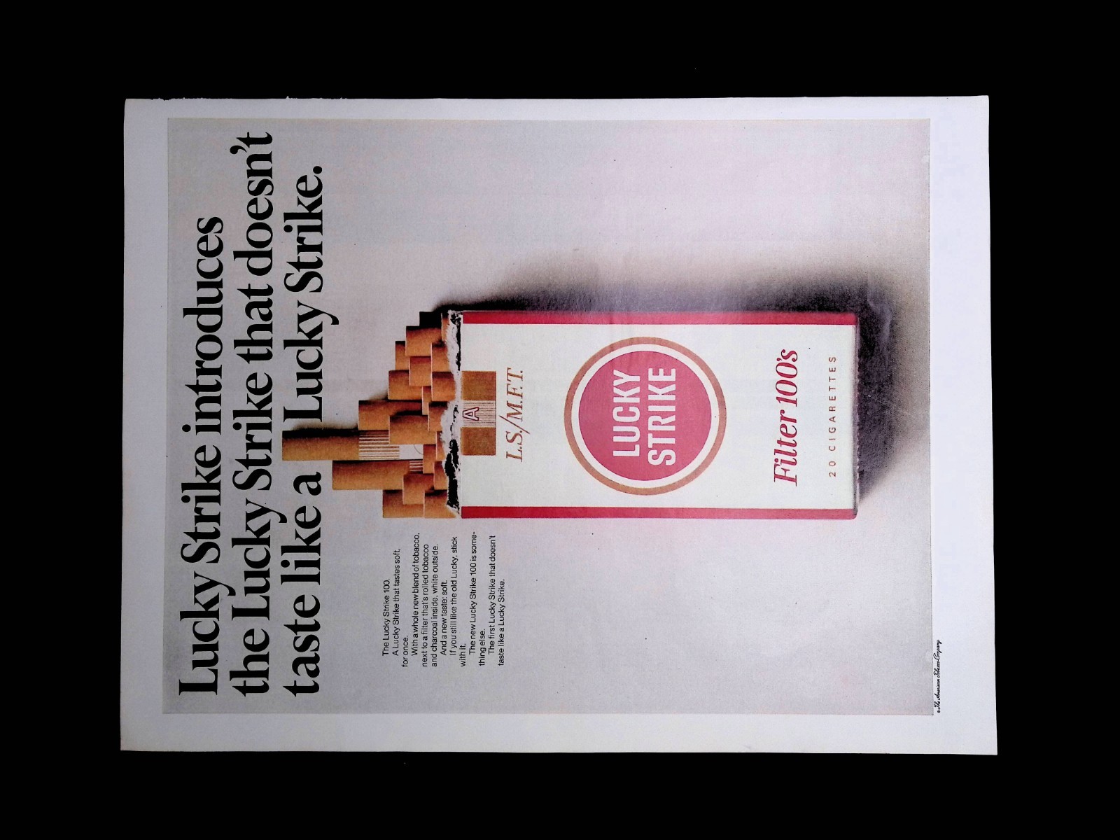 1967 Lucky Strike Filter 100s Doesnt Taste Like Lucky Strike Print Ad LIFE Dec15