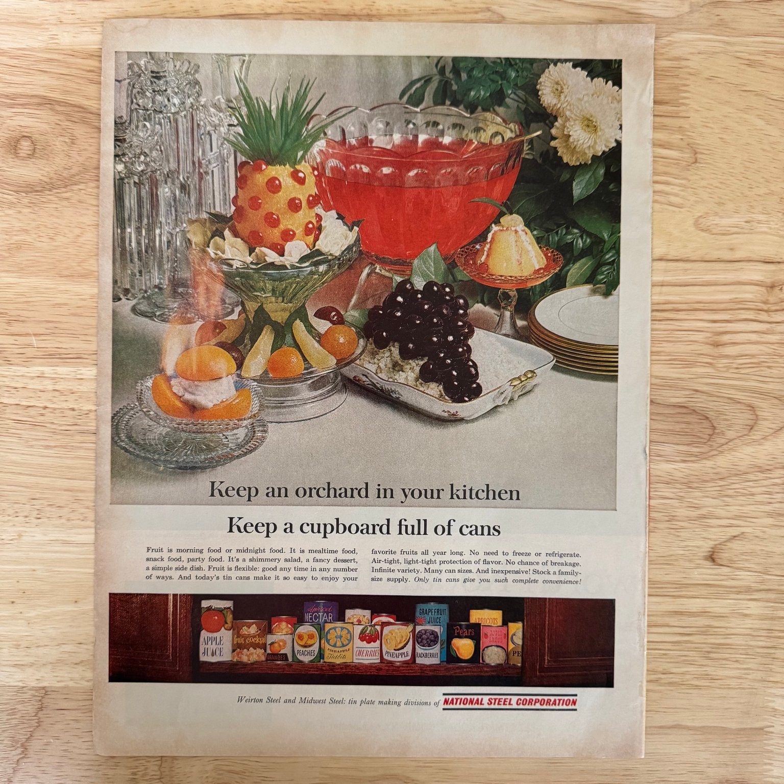 National Steel Corporation Magazine Ad Canned Food Fruit 1960s Kitchen