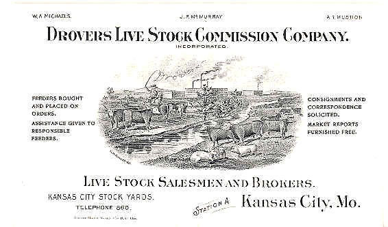DROVERS LIVE STOCK COMMISSION CO. ADVERTISING CARD-RARE Ca. 1890’s