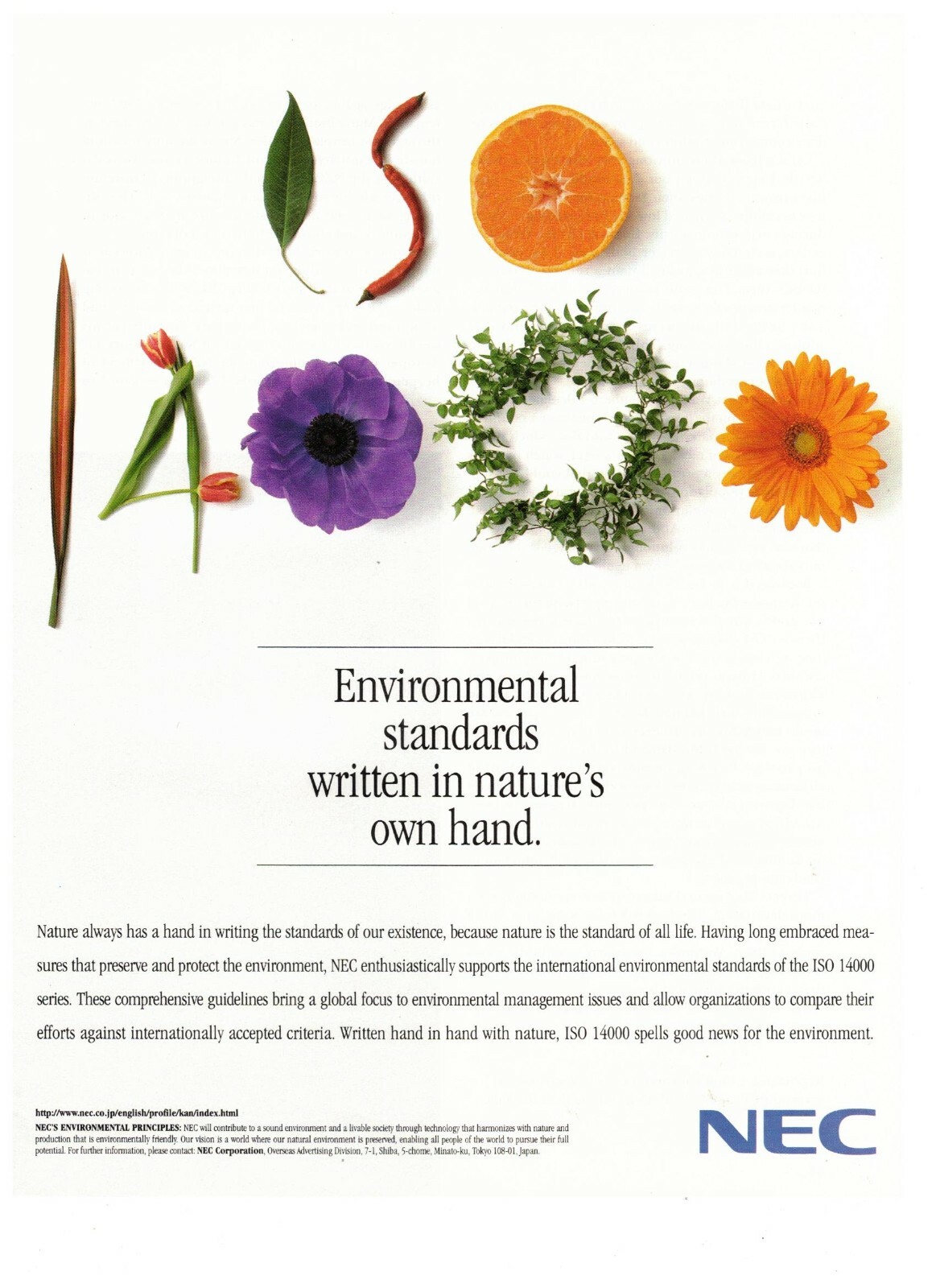 1997 NEC Environmental Standards Nature’s Own Hand Vintage Print Advertisement