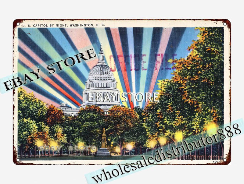 1930-45 U. S. Capitol by night, Washington, D. C. tin sign garden wall plaques
