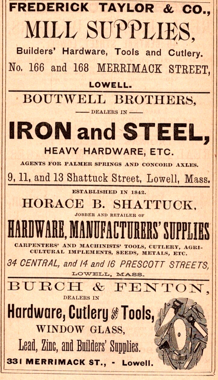 1885 Hardware Manufacturers Supplies Mill Supplies Steel PRINT AD LOWELL MA