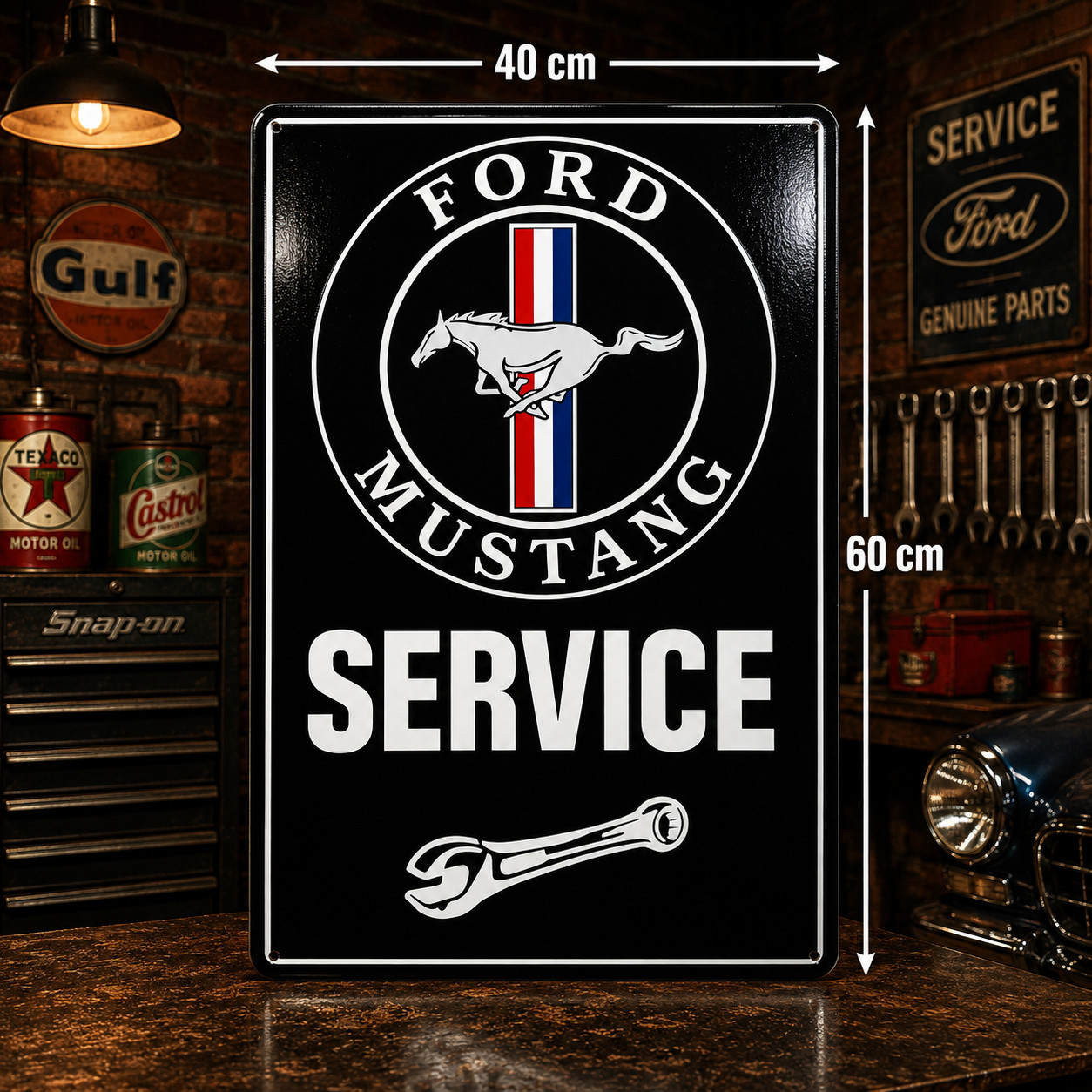 Ford Mustang Service Garage Sign – Heavy Metal Sign – 40 × 60 cm (15.7” × 23.6”)