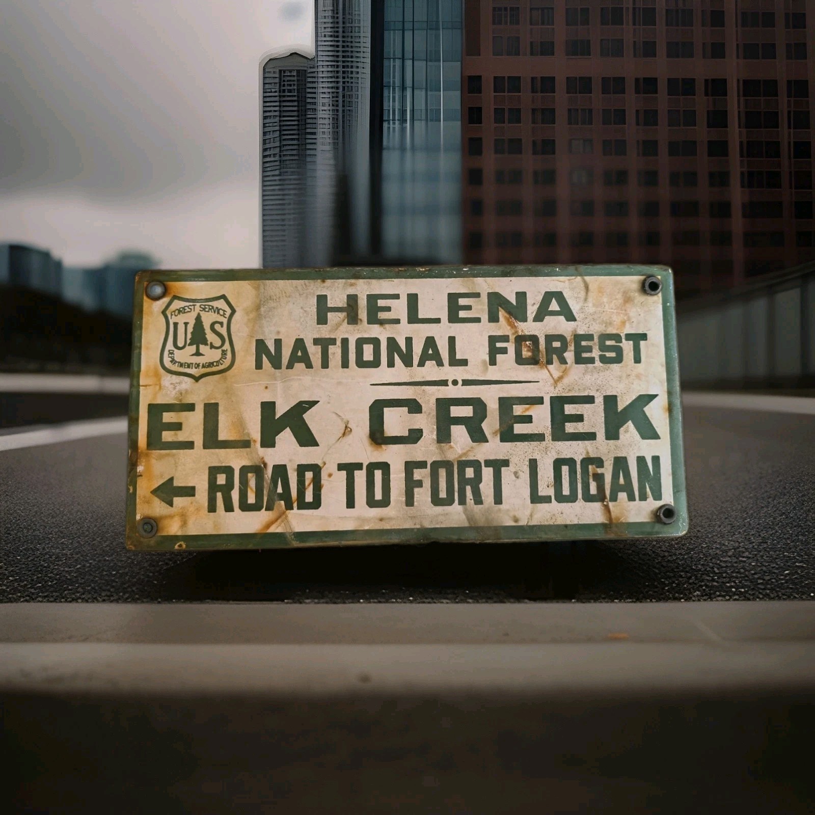 Vintage Helena-Lewis Clark National Forest Porcelain Sign Montana Texas Wyoming