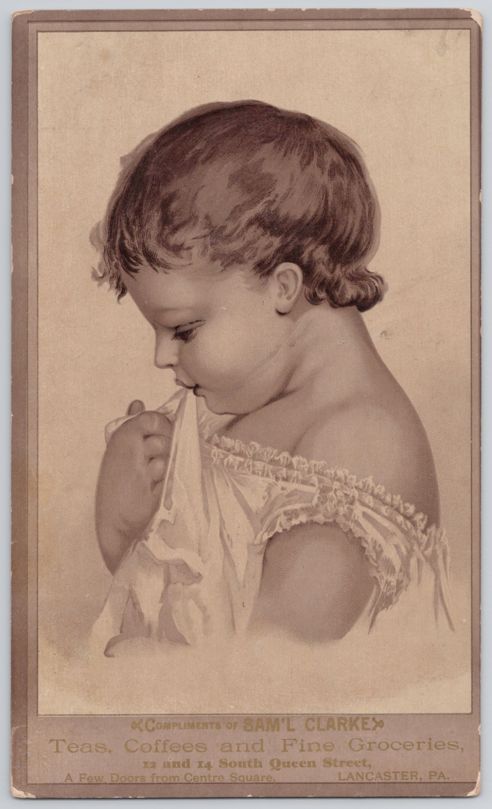 Sam’l Clarke Teas Coffees & Fine Groceries Lancaster PA Trade Card 6.25×10.5″