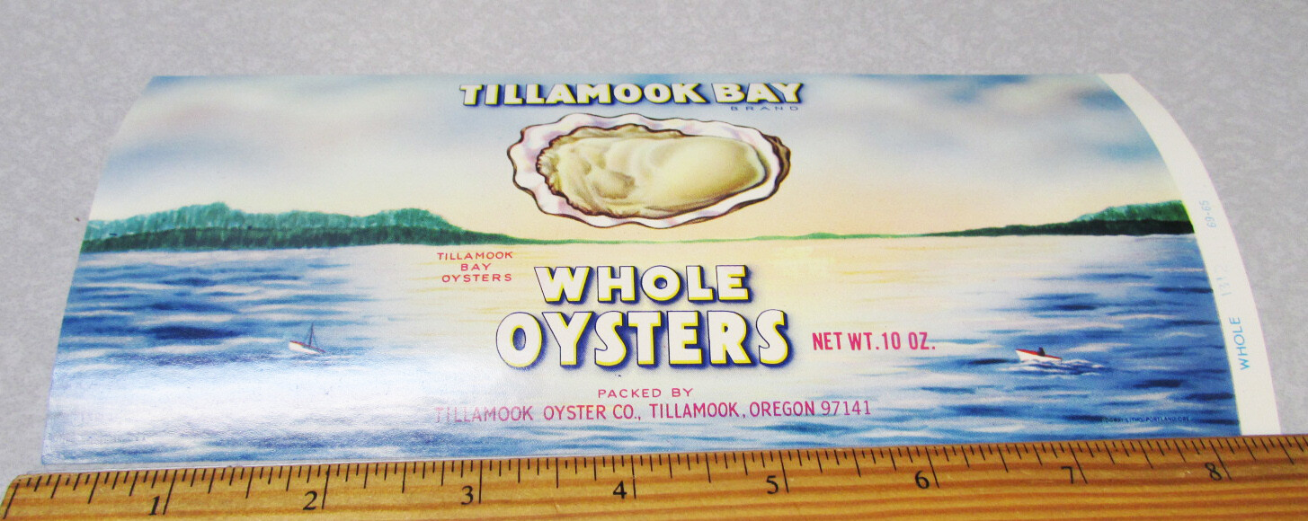 Original Can Label Tillamook Bay Whole Oysters, Tillamook Oregon, new unused