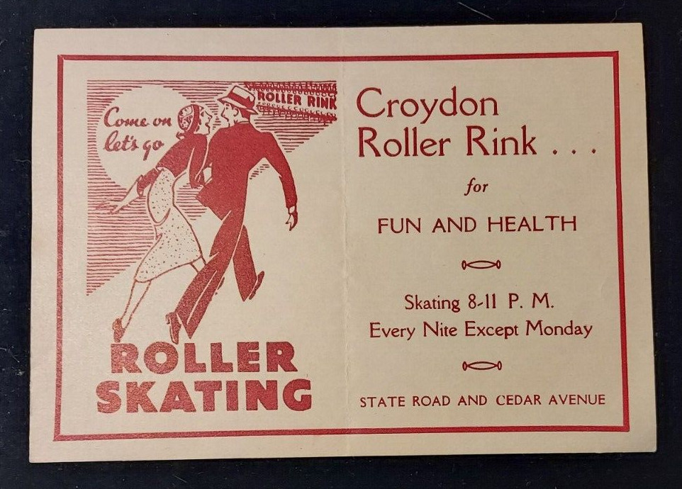 Old Advertising Skate Case Label Sticker Croydon Roller Rink Roller Skating