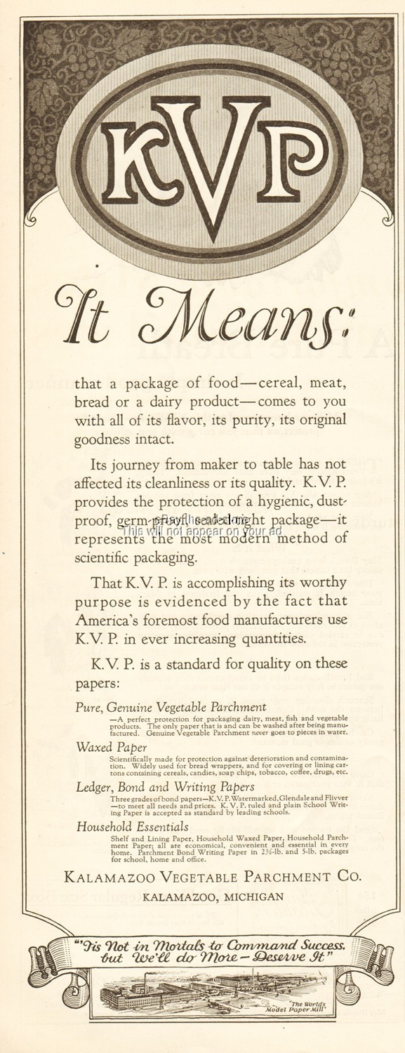 1925 Kalamazoo Vegetable Parchment Co Kalamazoo MI Paper Mill Vintage 1920’s Ad