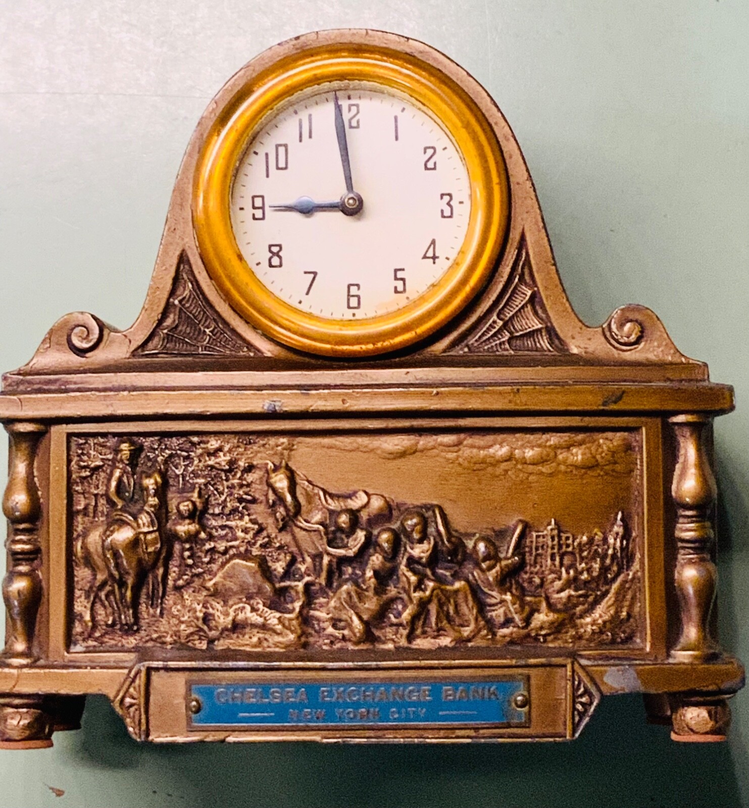 Antique Advertising CHELSEA EXCHANGE BANK NEW YORK CITY New Haven Clock Co.