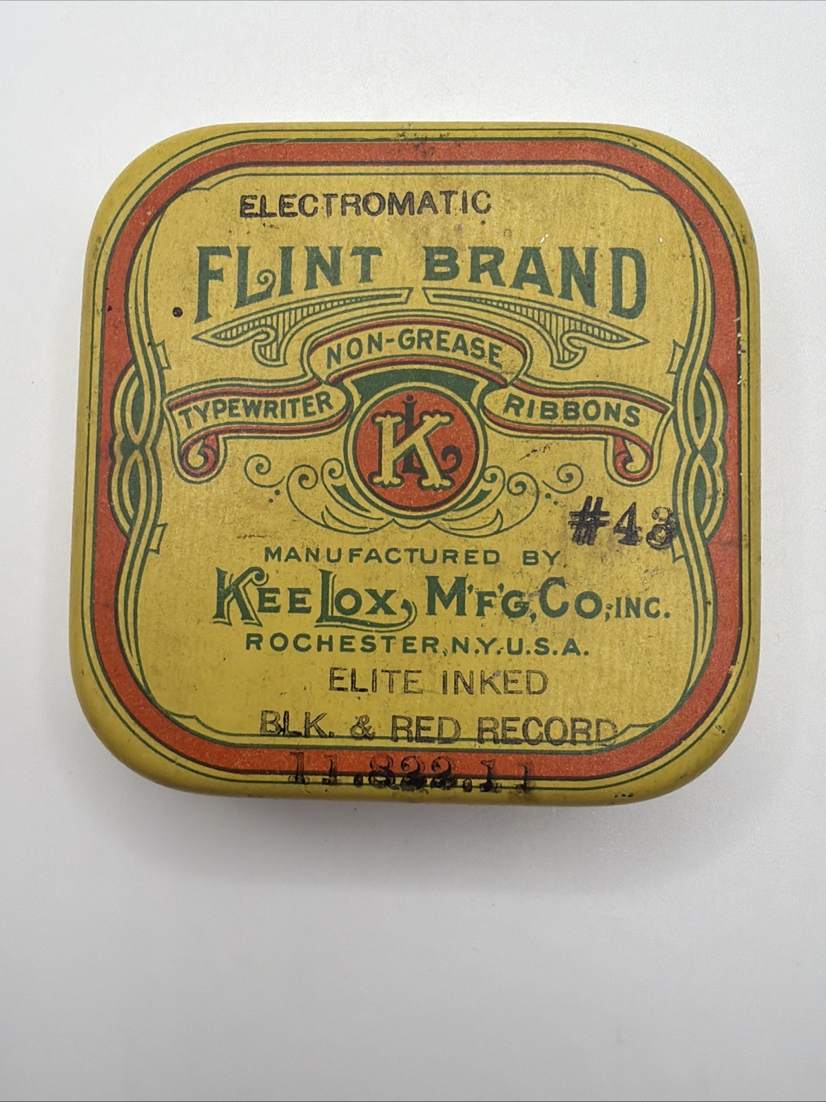 L.C. Smith Flint Brand Kee Lox Mfg. Co Black/Red Record Tin