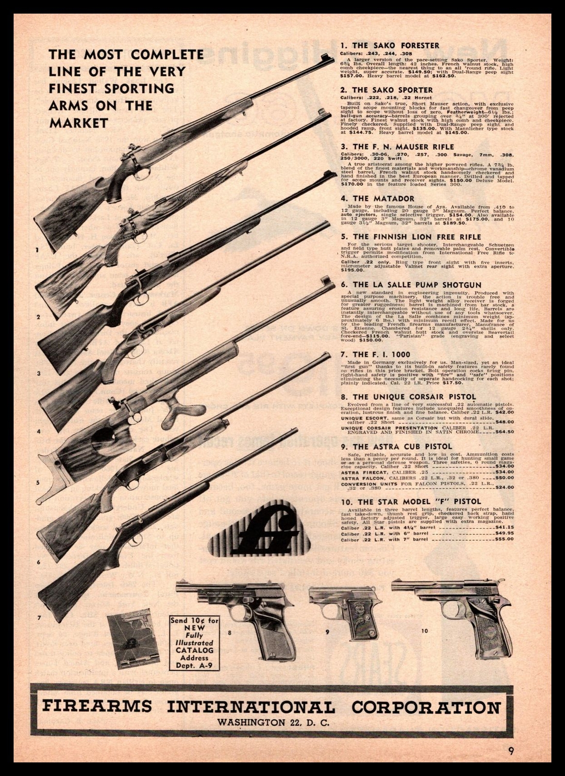 1958 Firearms International Washington D.C. Sako F.N. Matador Rifles Print Ad