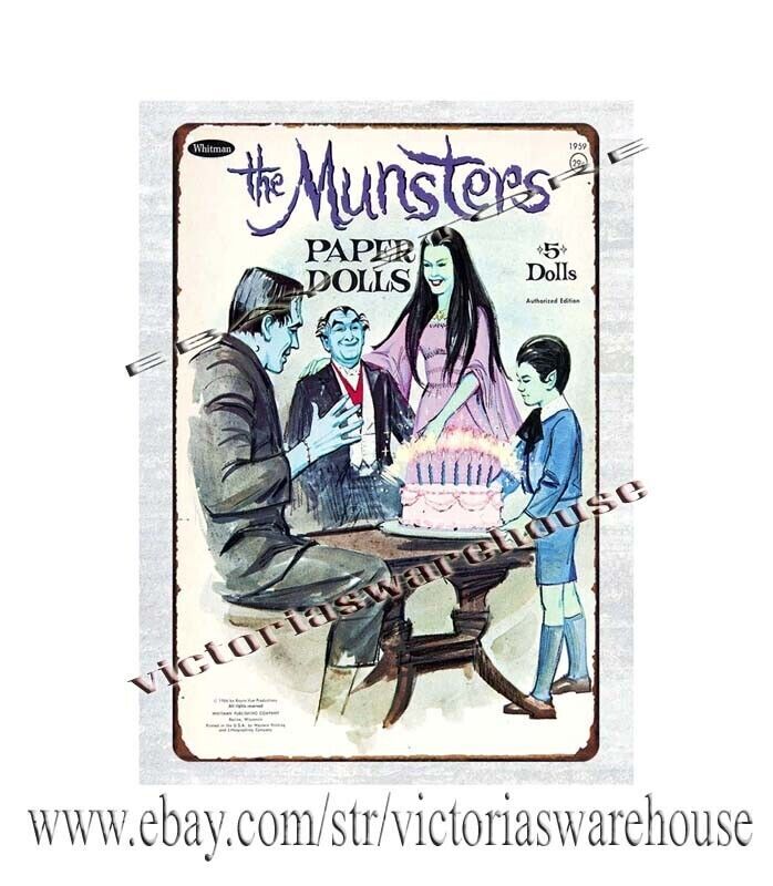 metal wall accents 1960s THE MUNSTERS paper dolls metal tin sign