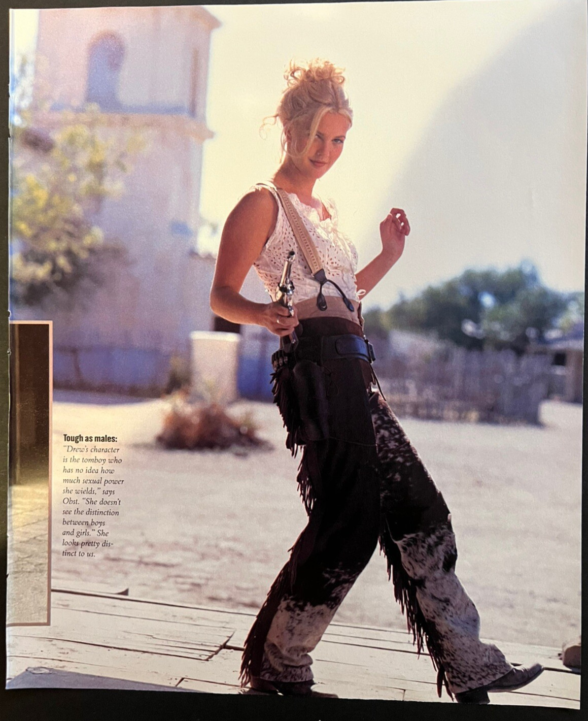 Vtg 1990s Drew Barrymore Full Page Photo Portrait, Westernware w/ Gun