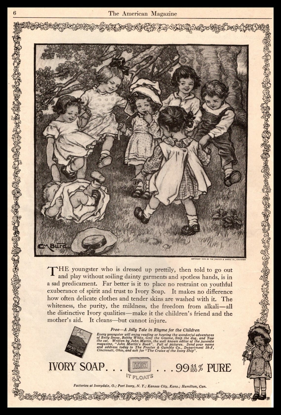 1916 Ivory Soap Little Baby Kids Playing Clara Miller Burd Art Vintage Print Ad