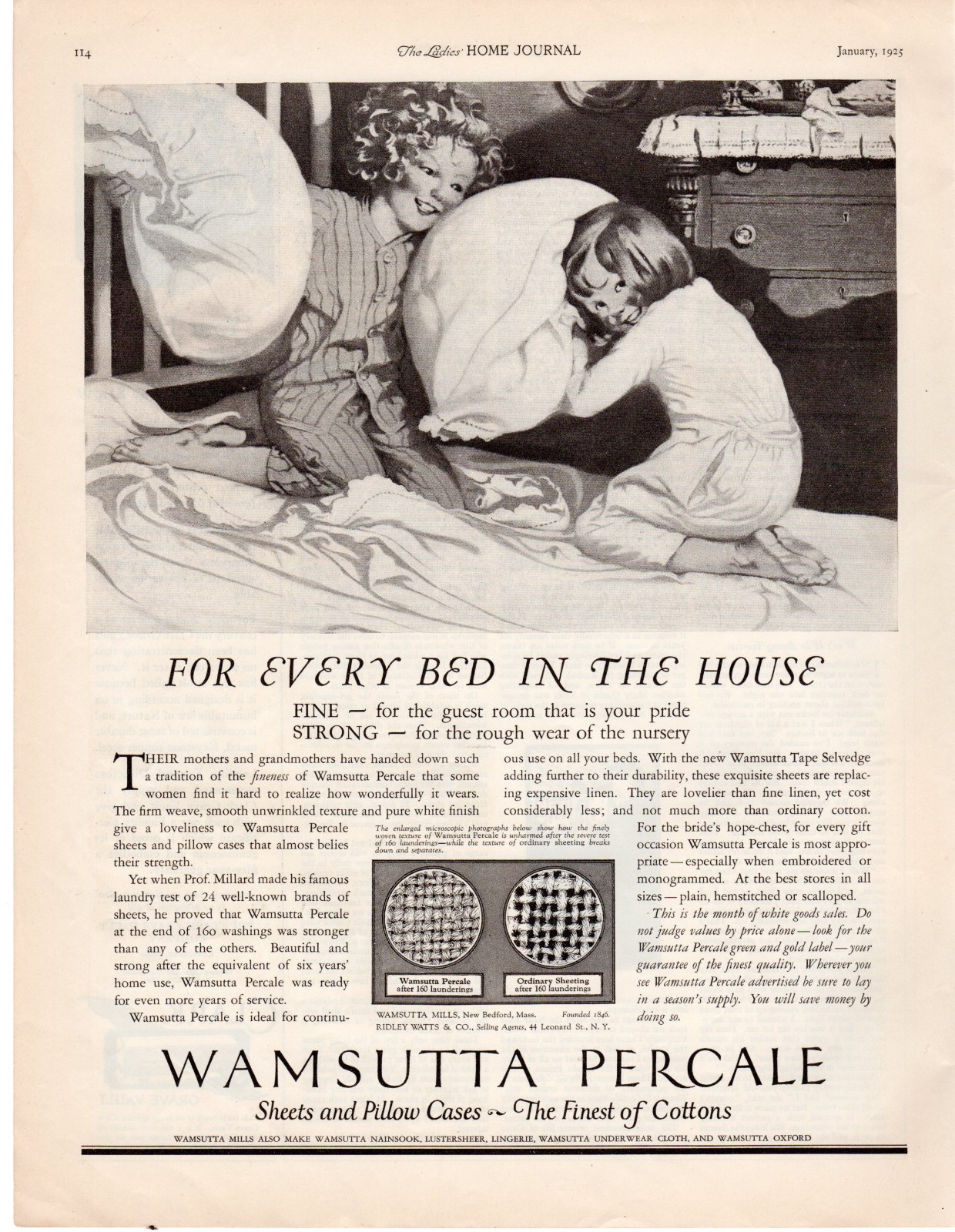 1925 Wamsutta Percale Sheets Art Deco Era Bedding Cotton Fabric Household Ad