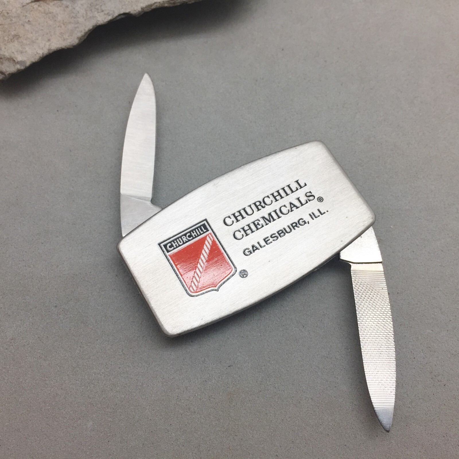 Zippo Churchill Chemicals Galesburg Illinois Advertising Money Clip Blade File
