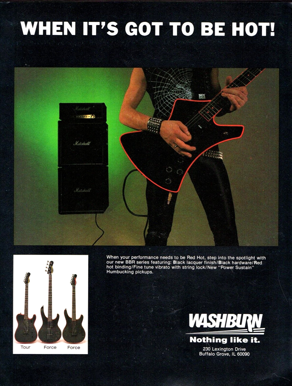 vtg 80s WASHBURN BBR SERIES GUITARS MAGAZINE PRINT AD Force Tour Pinup Page