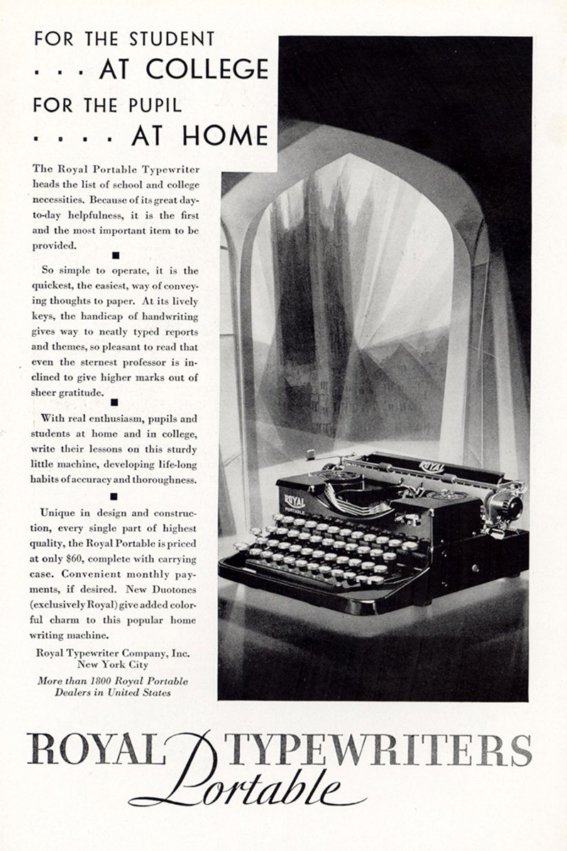 1929 Royal Portable Typewriters: For the Student at College Vintage Print Ad