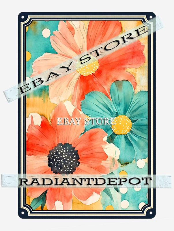 Aqua Petal Metal Tin Sign Abstract Floral Splash Art