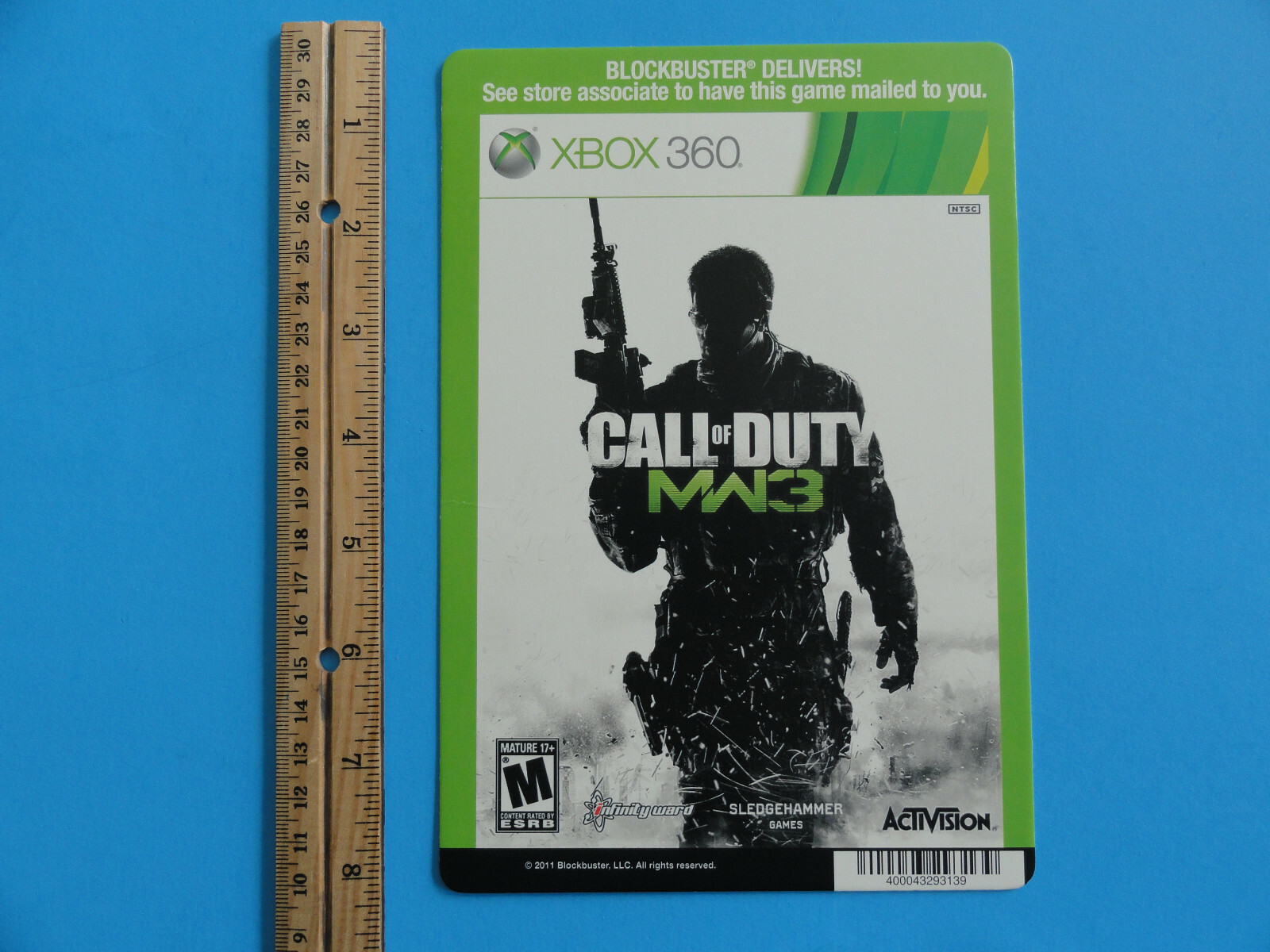 XBOX 360 CALL OF DUTY BLACK MW3 BLOCKBUSTER VIDEO BACKER CARD 5″X8″ NO GAME