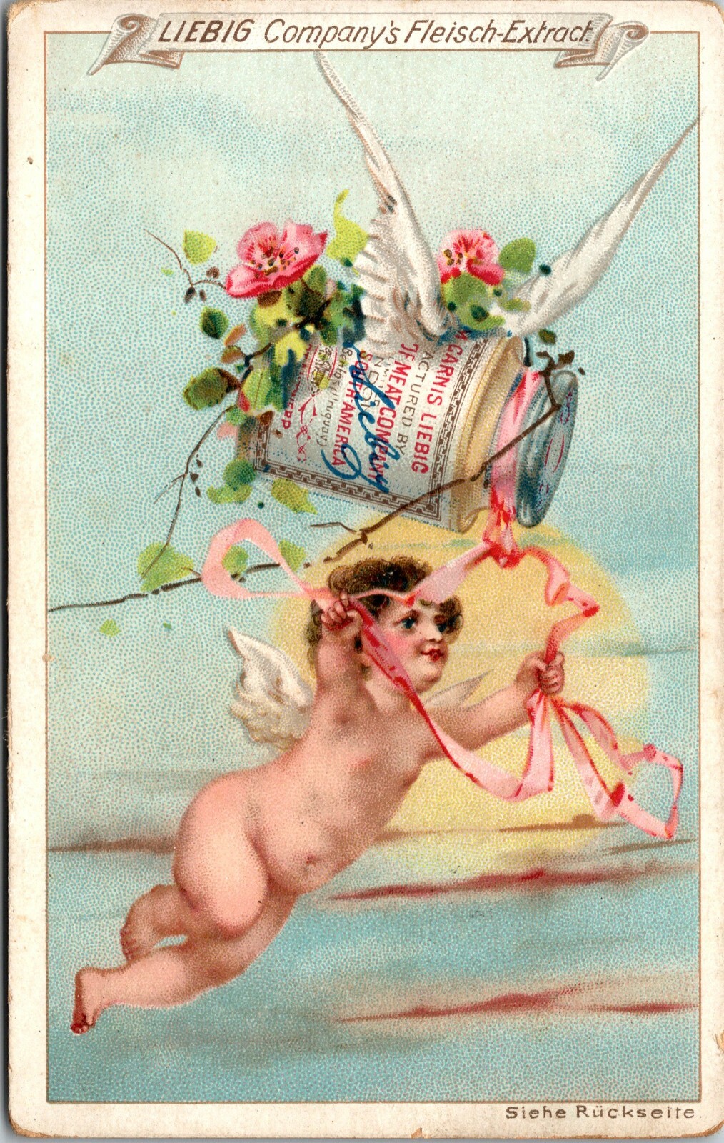 LIEBIG Trade Card Set S-328 FLYING POTS WITH CUPID Victorian Cherubs German