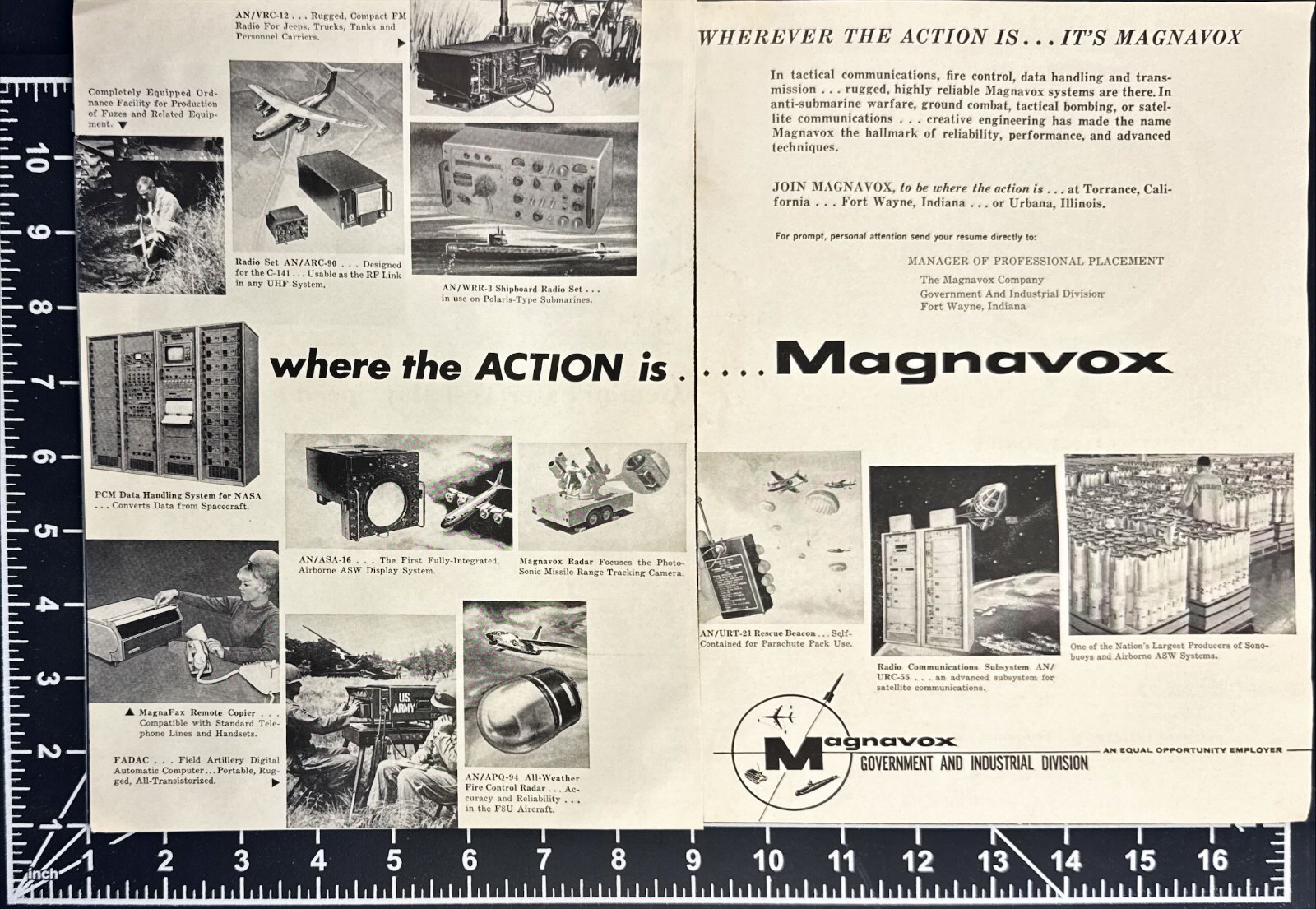 Magnavox Where The Action Is Govt Division Vtg 2 Page Print Ad 1965