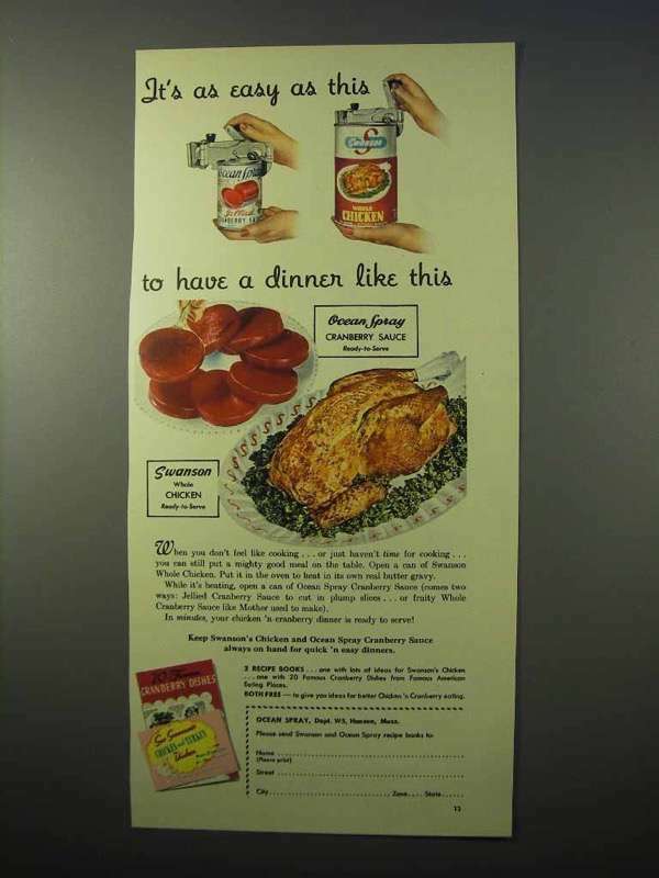 1951 Ocean Spray Cranberry Sauce, Swanson Chicken Ad