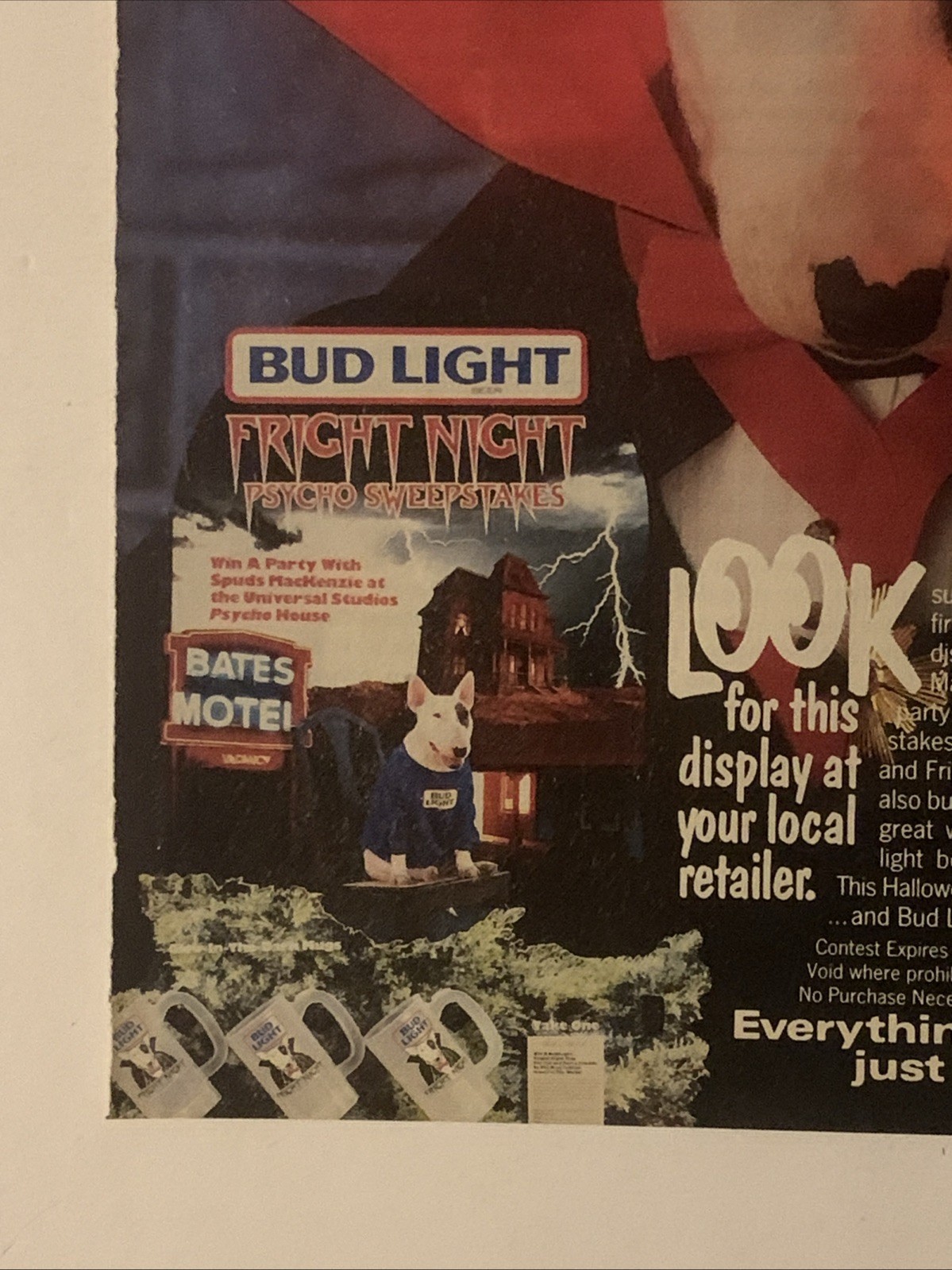 1987 Bud Light Spuds Mackenzie PRINT AD Halloween Fright Night VTG 1980s Beer