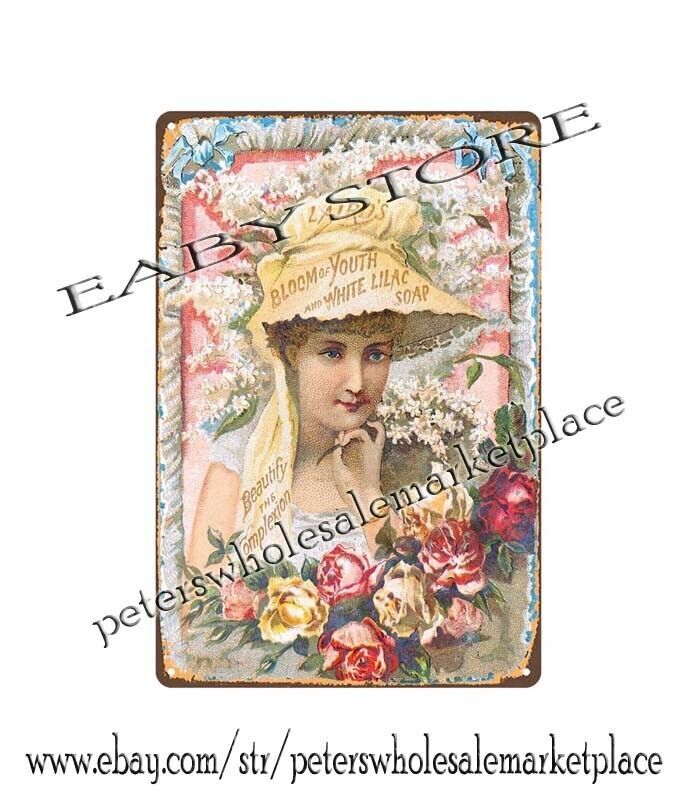 metal car signs 1880s LAIRD’S WHITE LILAC SOAP beauty rose metal tin sign