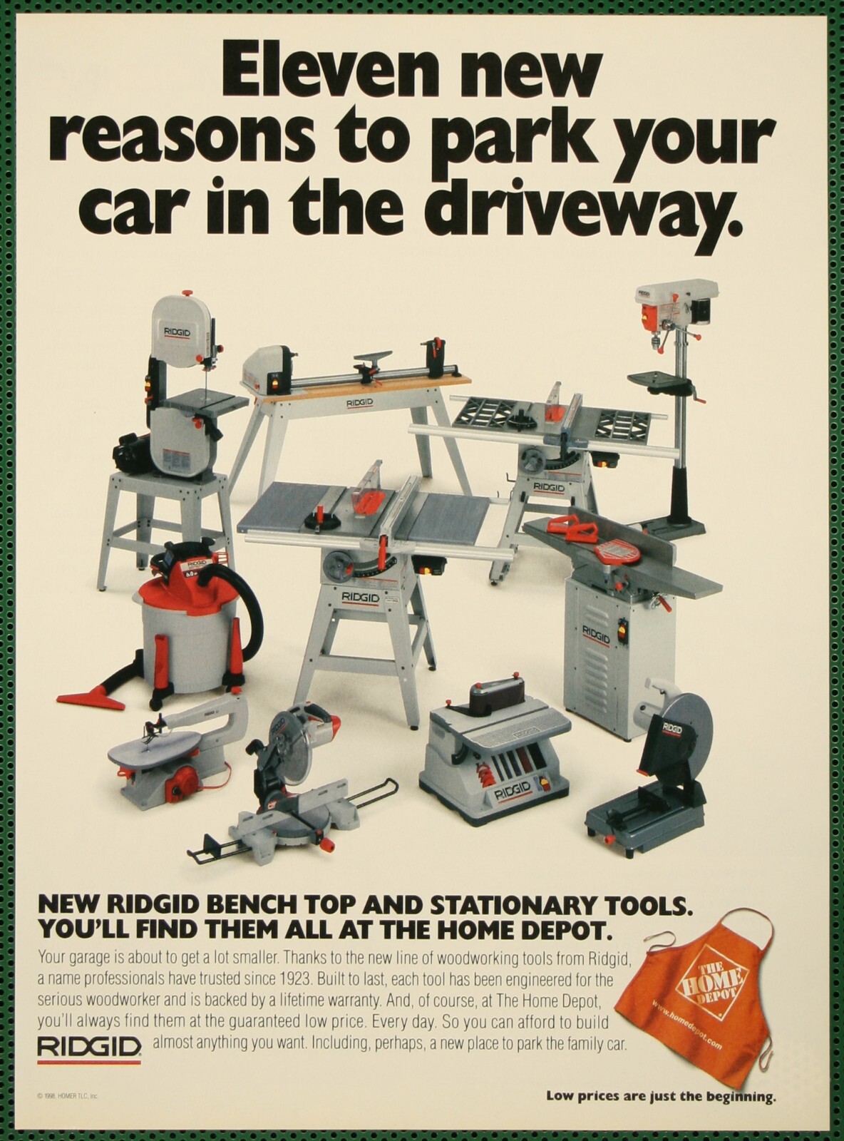 Ridgid Benchtop Stationary Power Tools Home Depot Vintage Print Ad 1999