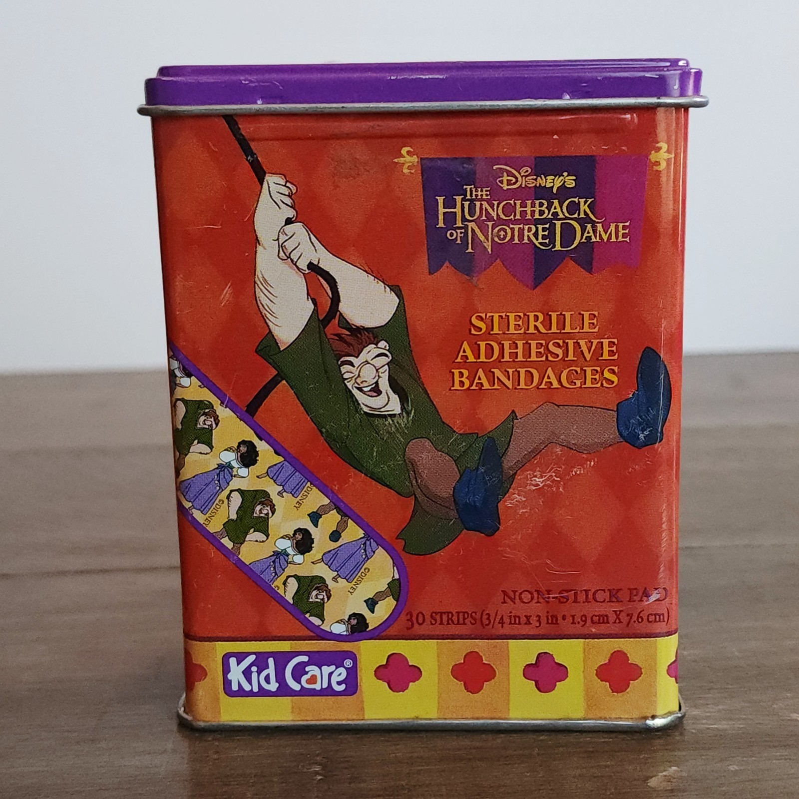 Disney Hunchback of Notre Dame Metal Bandage Band Aid Tin with Bandages Vintage