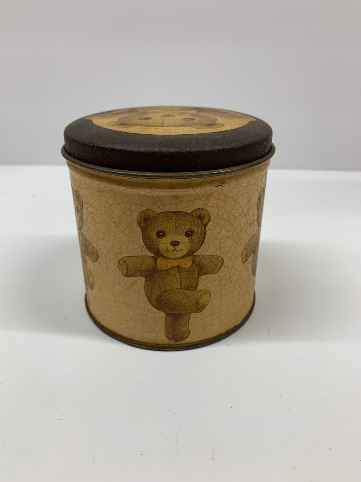 Metal Can with Lid Teddy Bear Design 3-1/2″ Tall