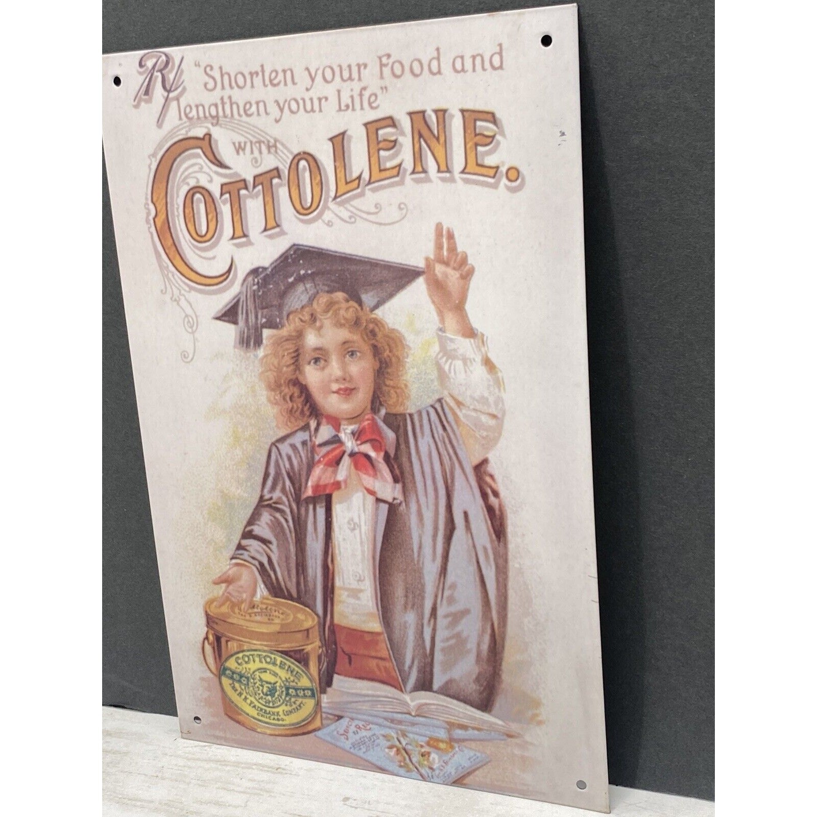 Vintage Cottolene Vegetable Cooking Hanging Tin Sign N.K. Fairbank Co. Chicago