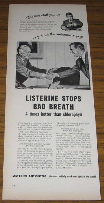 1953 Vintage Ad Listerine Stops Bad Breath