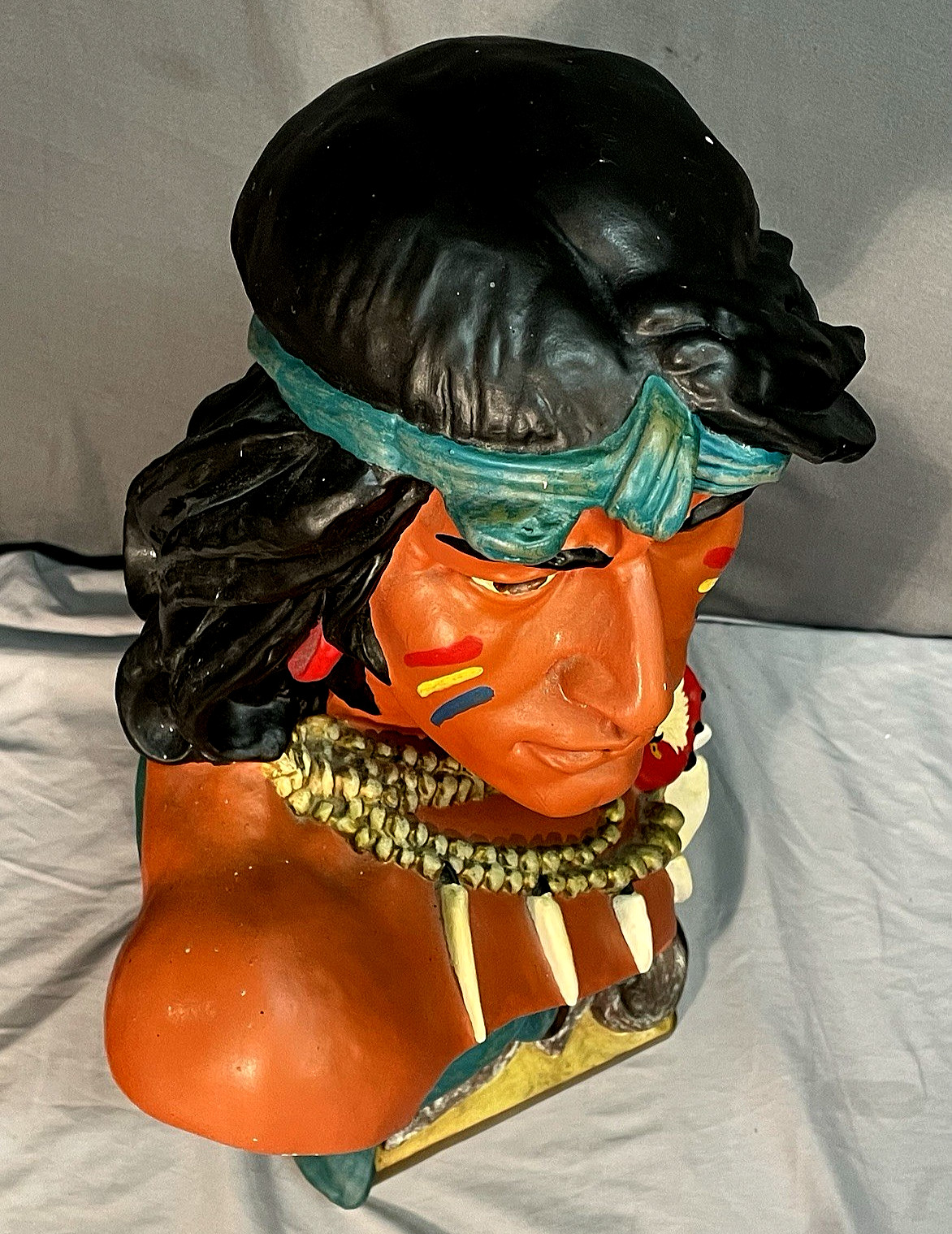 Vintage Large Hiawatha Chalkware Native American Cigar Store Bust – 26″ Tall