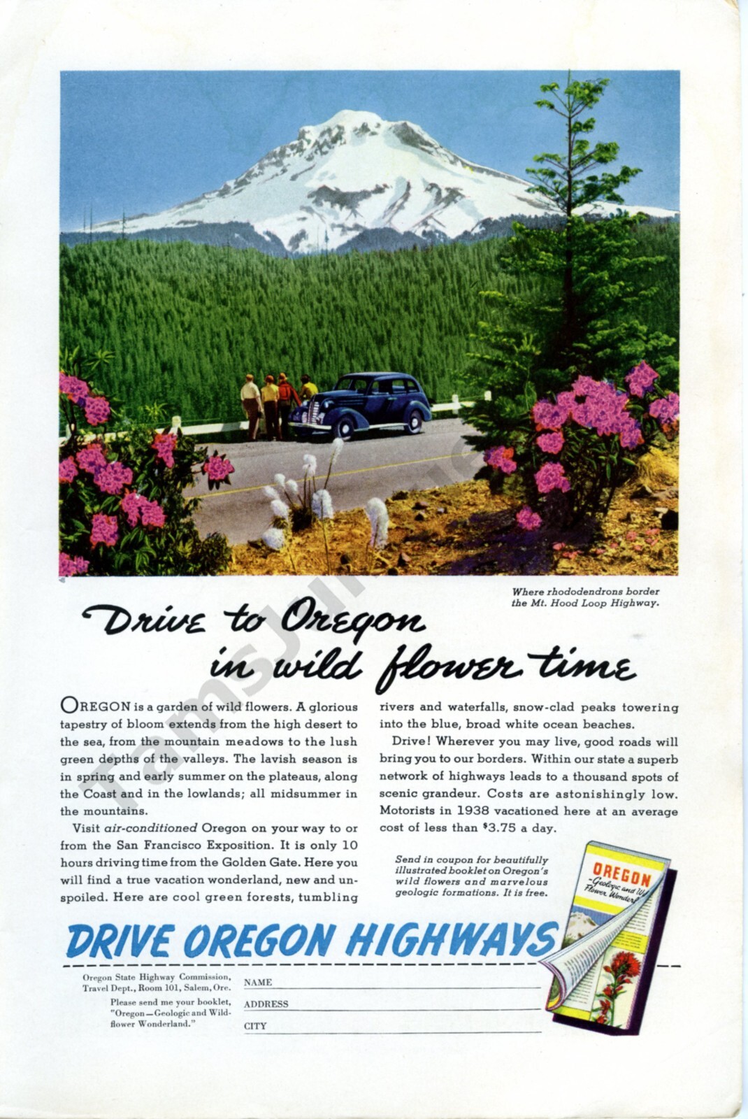 1939 Oregon Travel Tourism Mt. Hood Collectible Print AD Great Decor! (727)