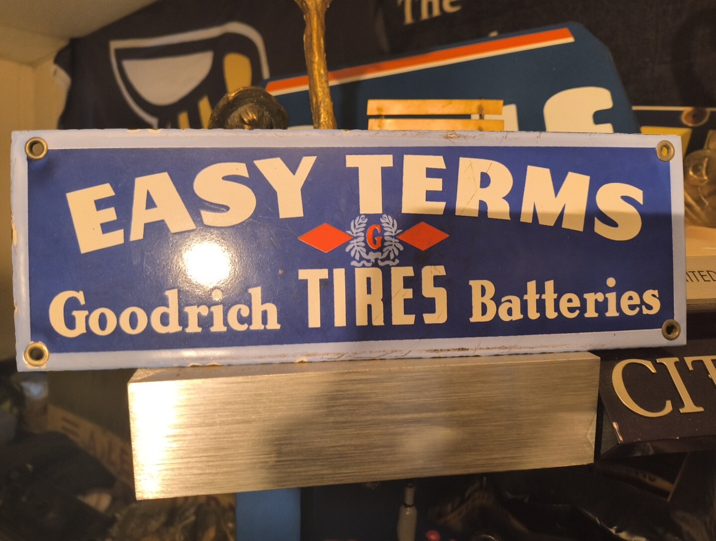 Vintage Goodrich Tires Easy Terms Porcelain Metal Sign Automotive Sign