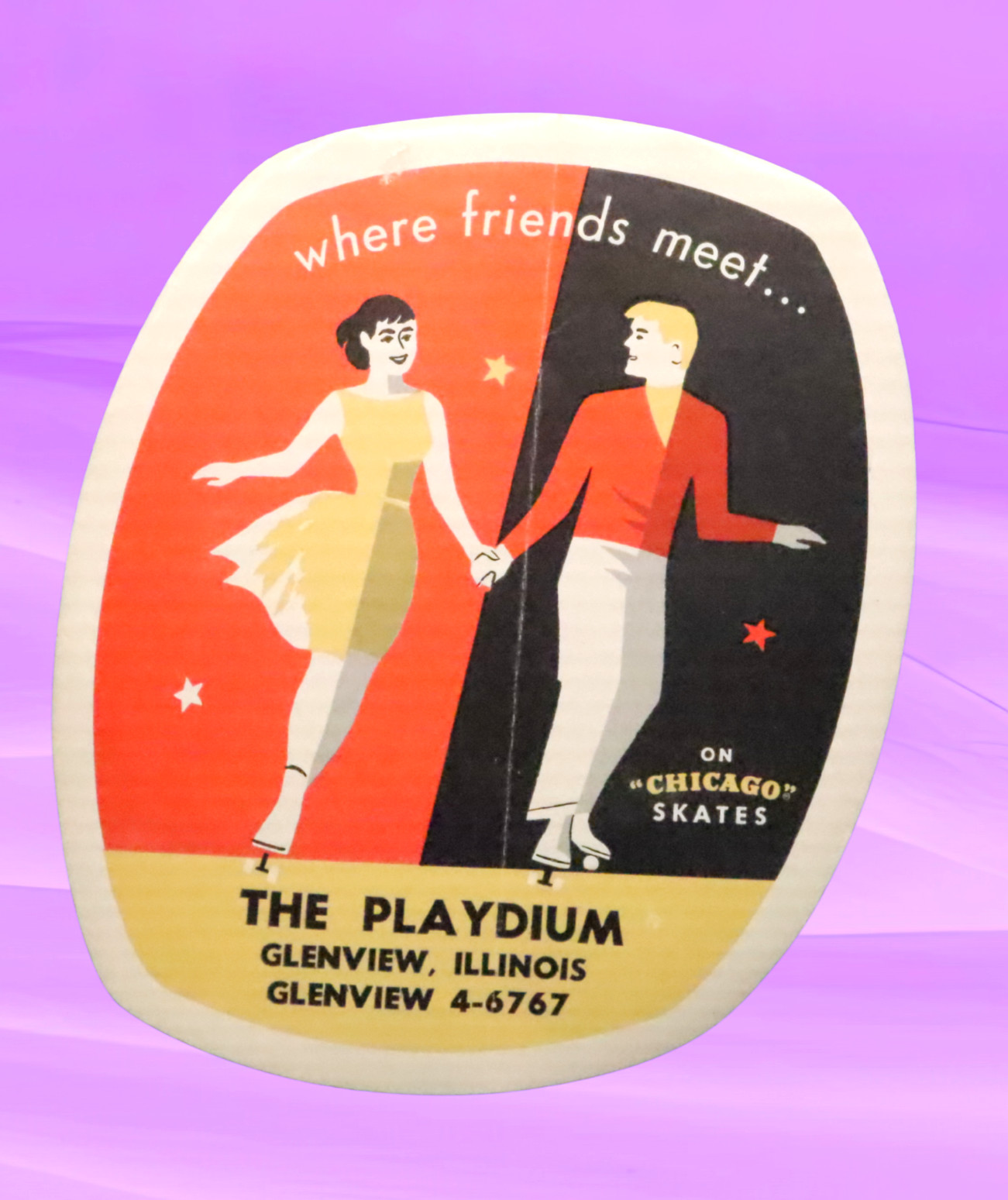 Glenview Illinois 1940s Roller Skating Rink Sticker Playdium Skate Label S3