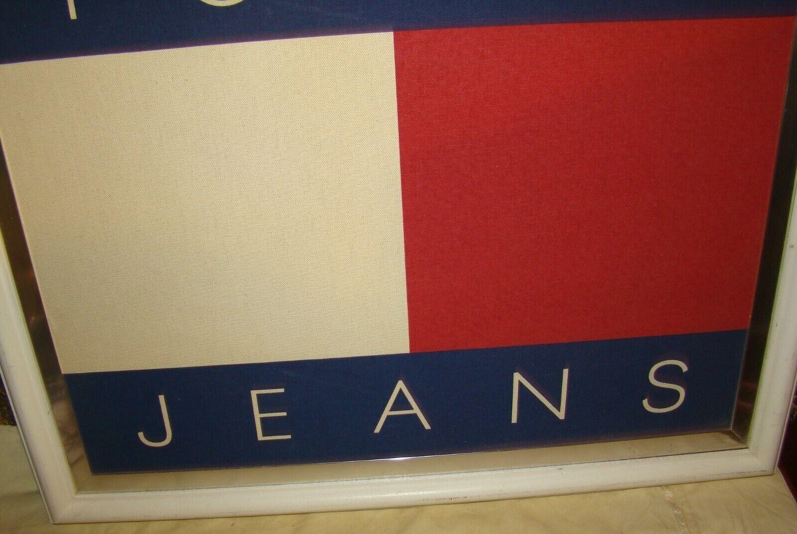 Vtg 1990s TOMMY HILFIGER JEANS Advertising Canvas Store Display Framed Rare 20″