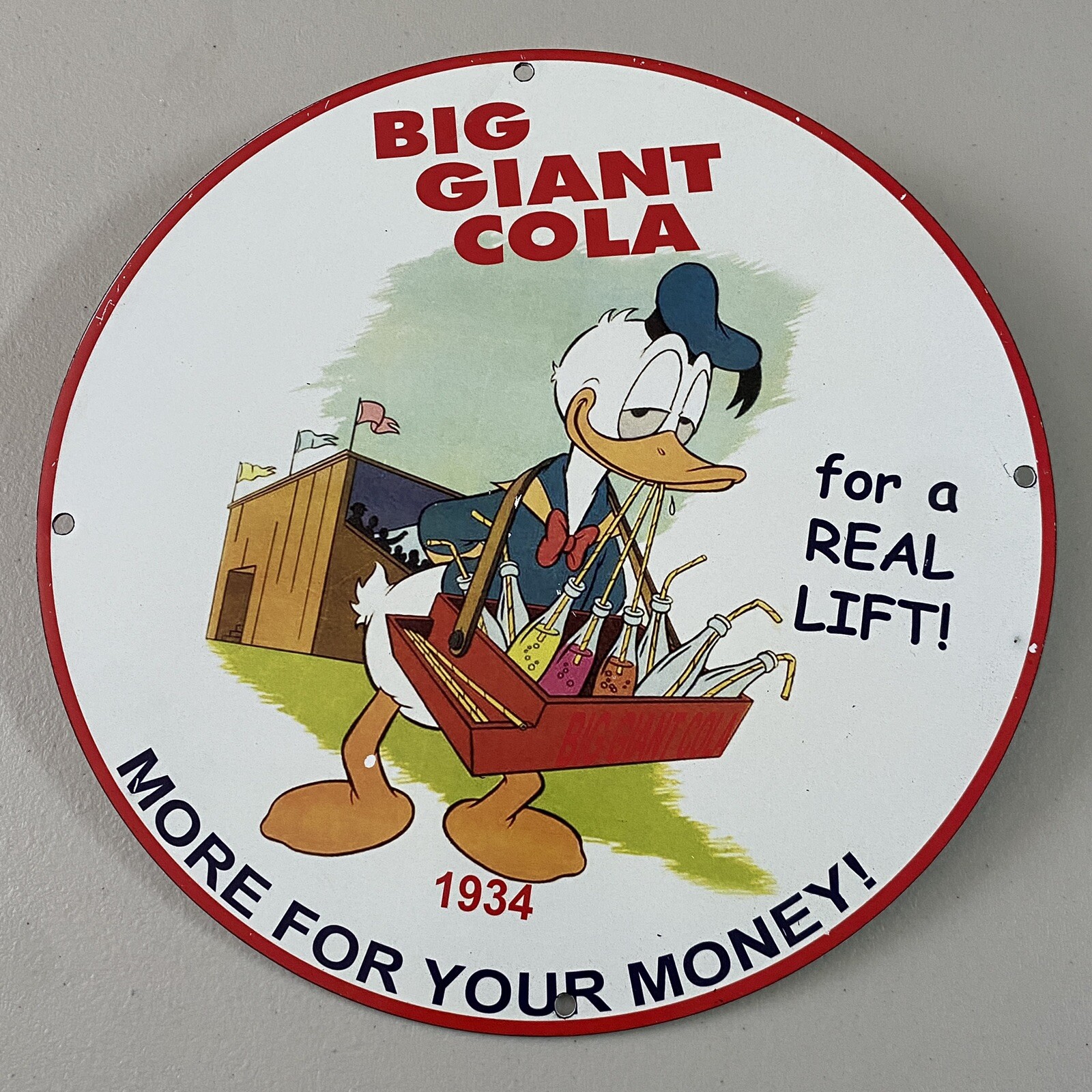 VINTAGE BIG GIANT COLA PORCELAIN SIGN GAS OIL SODA POP DRINK VENDOR PUMP PLATE