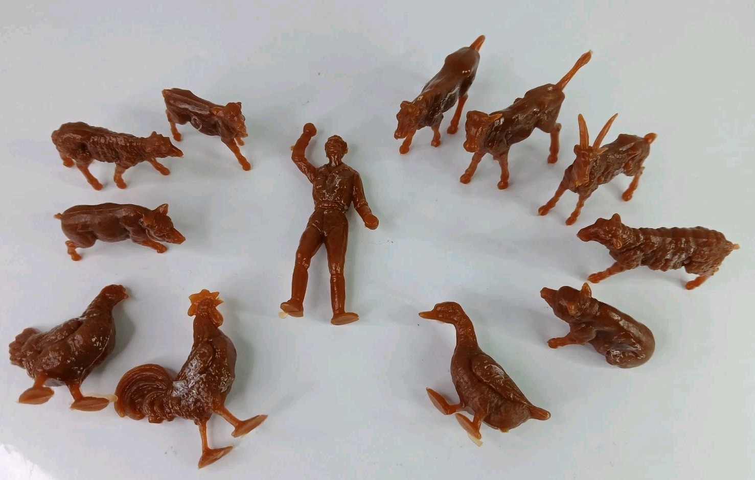 Vintage Amber Plastic Farm Animal Figures Gumball Prize Toy Lot Of 12