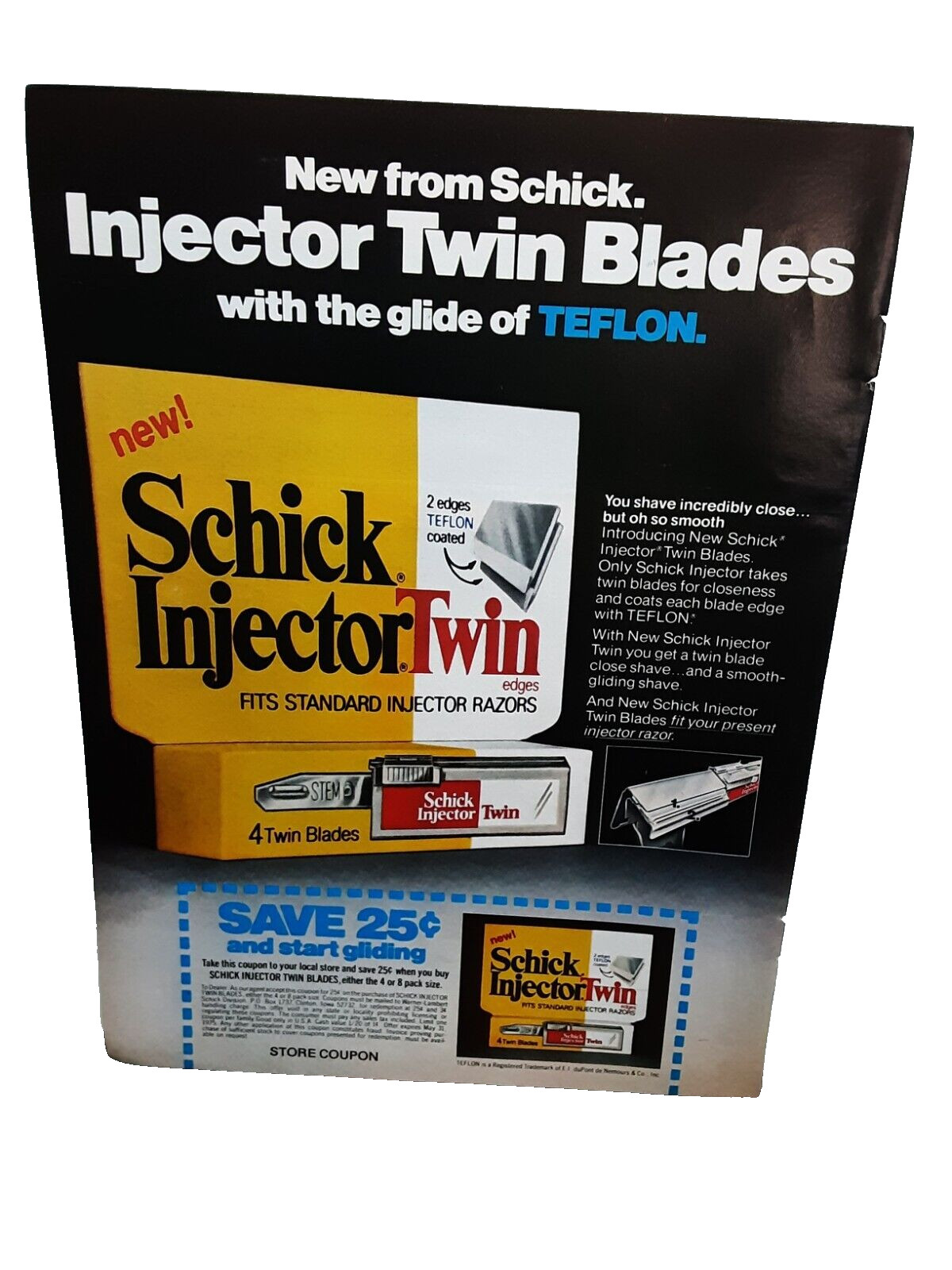 1974 Schick Injector Twin Blades Shaving Razor Original Print Ad 70s
