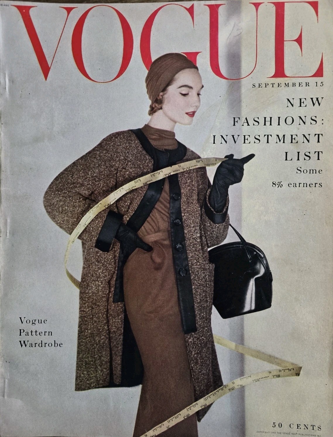 1953 Vogue Magazine Front Cover Only Vintage Fashion coat tape measure