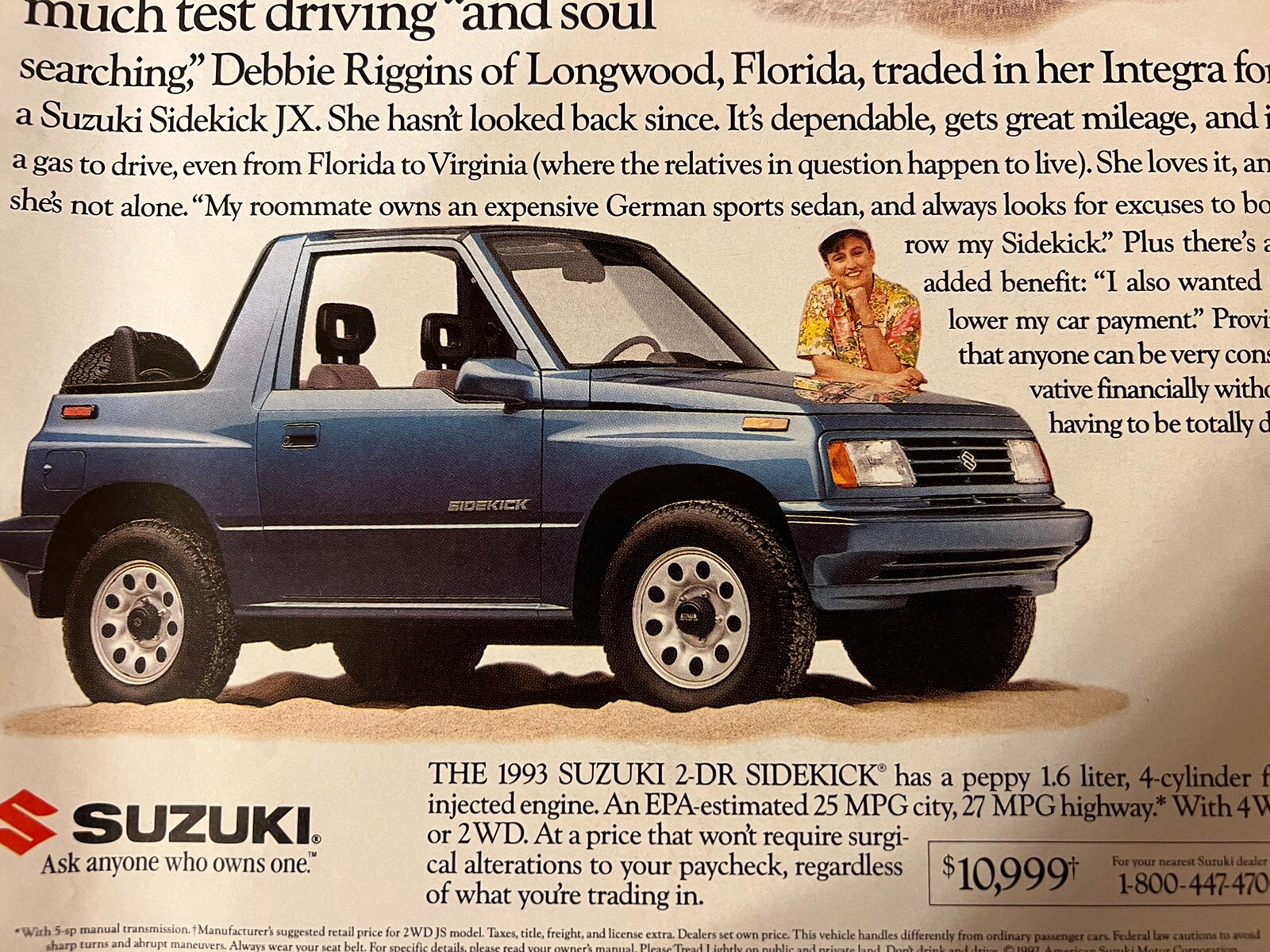 Vtg Rolling Stone Suzuki 1993 2-DR Sidekick, Ask Anyone Who Owns One Ad