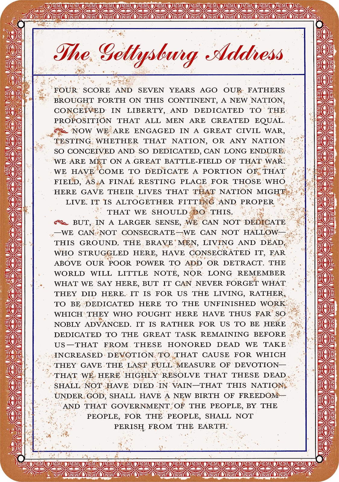 METAL SIGN – 1863 Lincoln’s Gettysburg Address – Vintage Look Reproduction