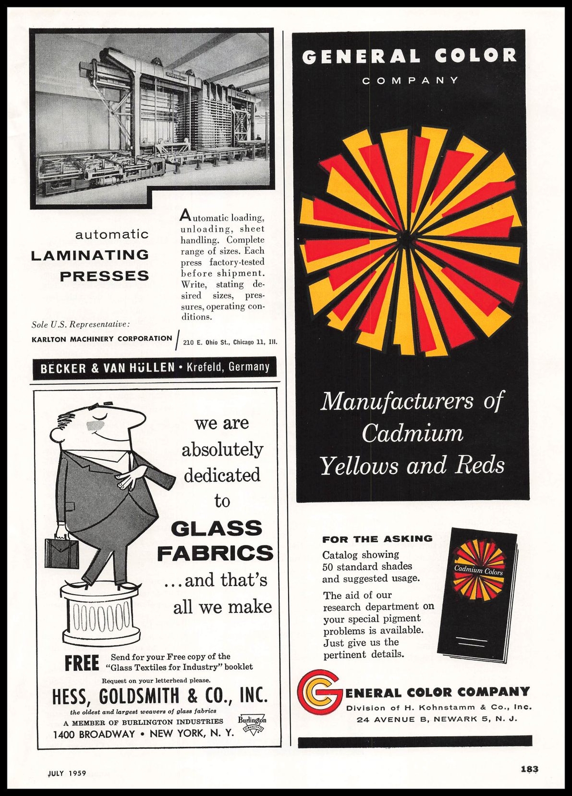 1959 Becker & Van Hullen Krefeld Germany Automatic Laminating Presses Print Ad