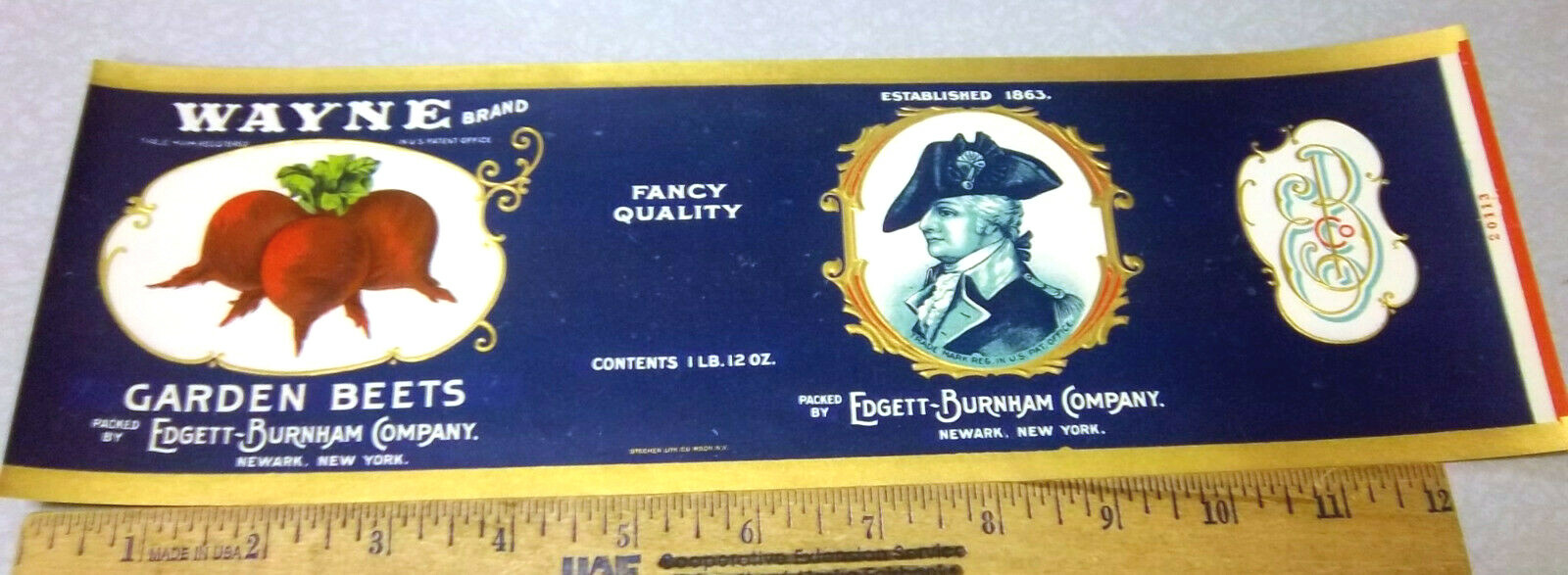 Vintage Original 1920s Embossed Wayne Brand, Garden Beets can label, NEW