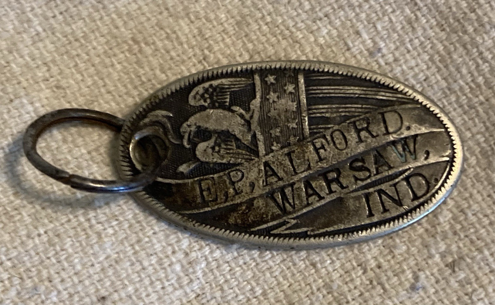 Vintage Antique ID TAG Identification Warsaw IN Civil War Era Patriotic Eagle